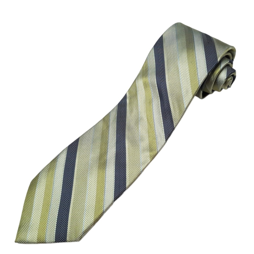 Bruno Piattelli Men's Silk‎ Tie Gold Navy Stripe Hand Made Formal Classic